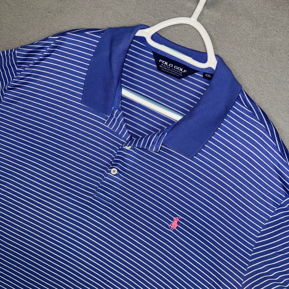 Polo Golf Ralph Lauren Polo Shirt Mens XXL Blue Striped Pima Cotton Short Sleeve